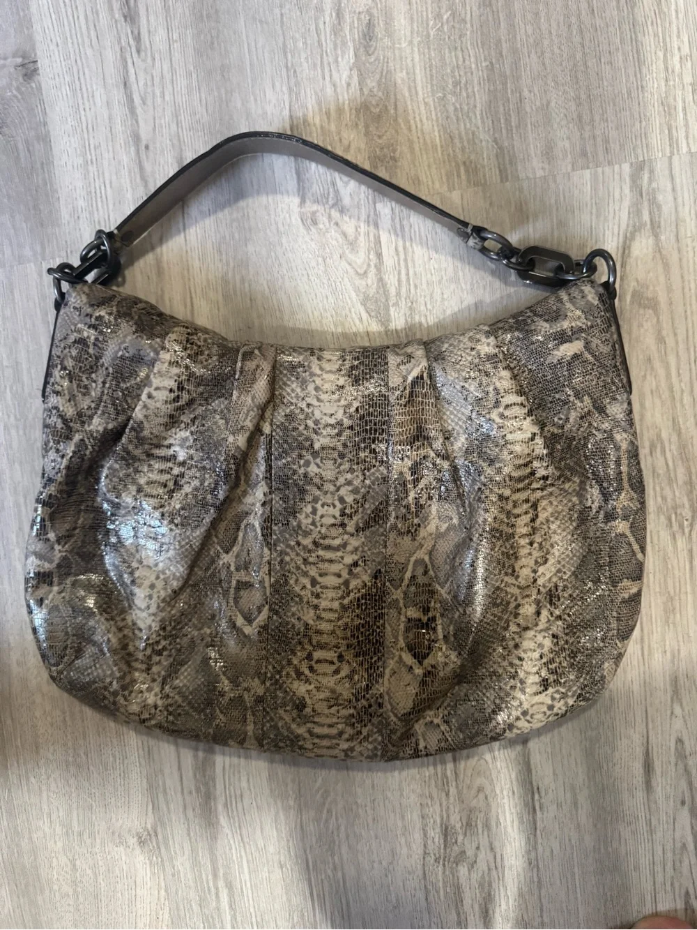Coach Snakeskin-Print Hobo Bag in Taupe and Cream